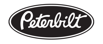 The peterbilt logo is black and white and looks like a ford logo.