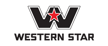 The logo for western star is black and white with a red star.