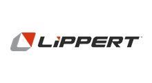 Lippert logo with a red and white triangle within a gray shape, and the word