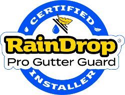 It is a certified raindrop pro gutter guard installer logo.