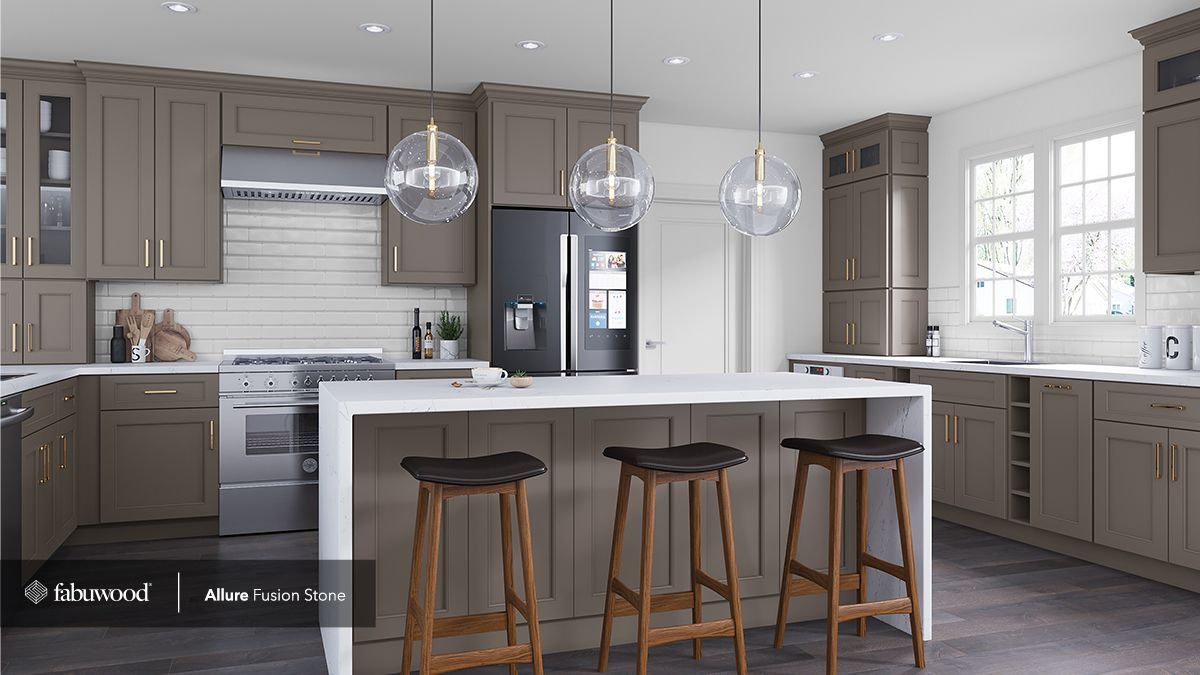A kitchen with a large island and stools