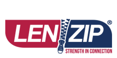 A red and blue logo for len zip strength in connection