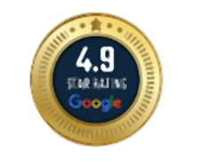 A gold coin that says 4.9 star rating google
