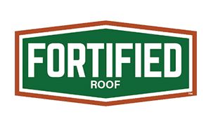 The logo for Fortified roof is green and brown.