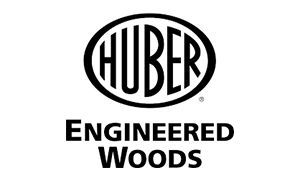 The logo for Huber engineered woods is black and white.