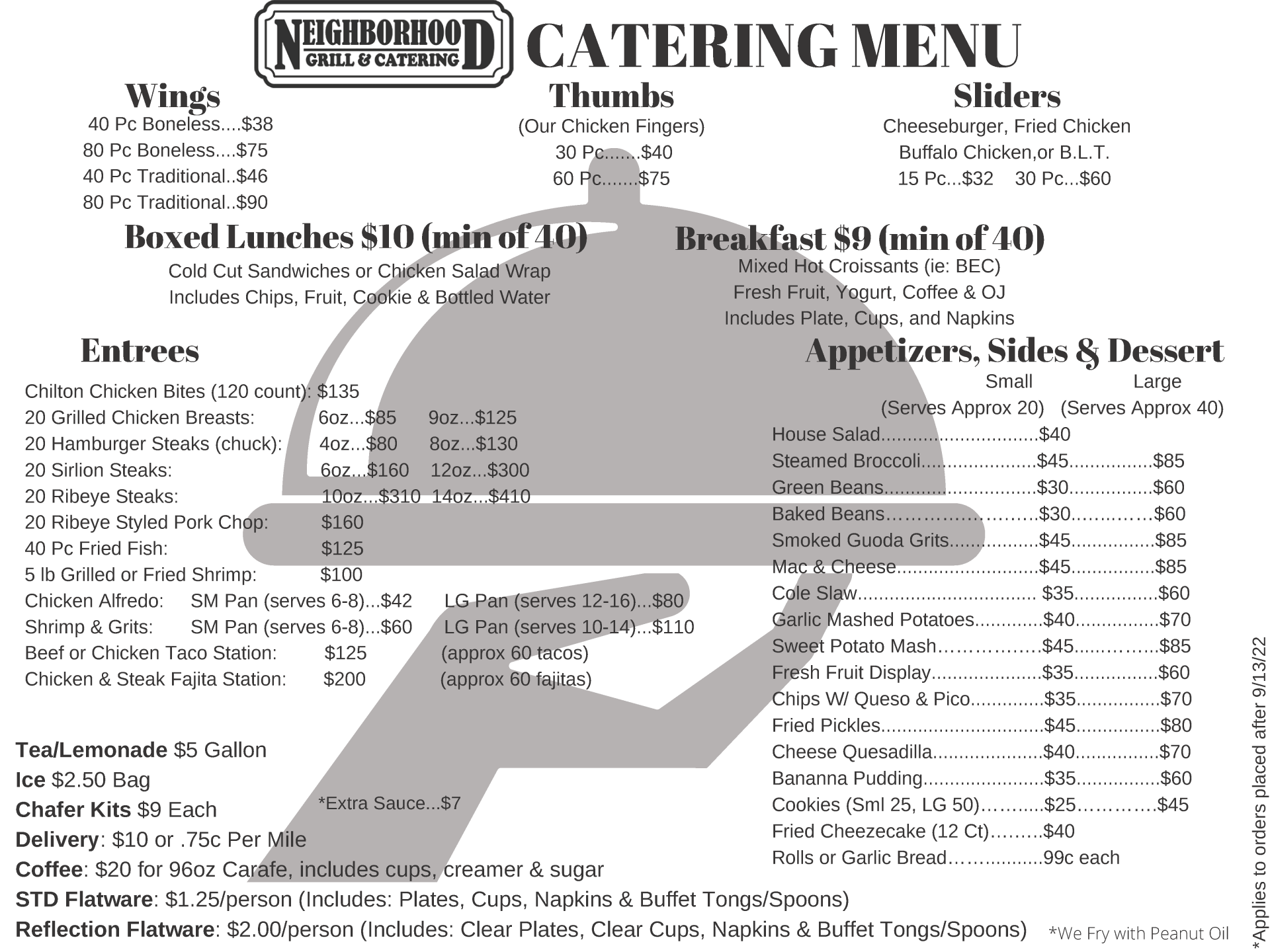 Neighborhood Grill & Catering Catering Menu Clanton, AL