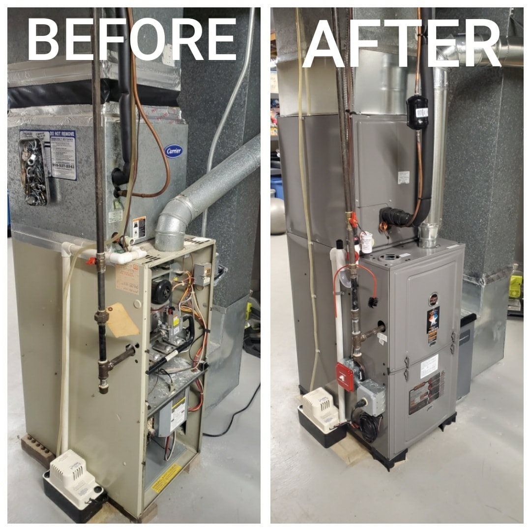 A before and after picture of a heating system
