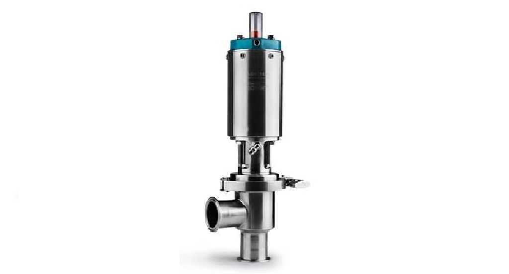 A 761 Series Pneumatic Actuator assembly with two blue-capped cylinders on a white background