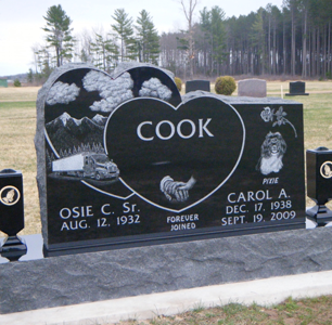 Black granite headstone with 
