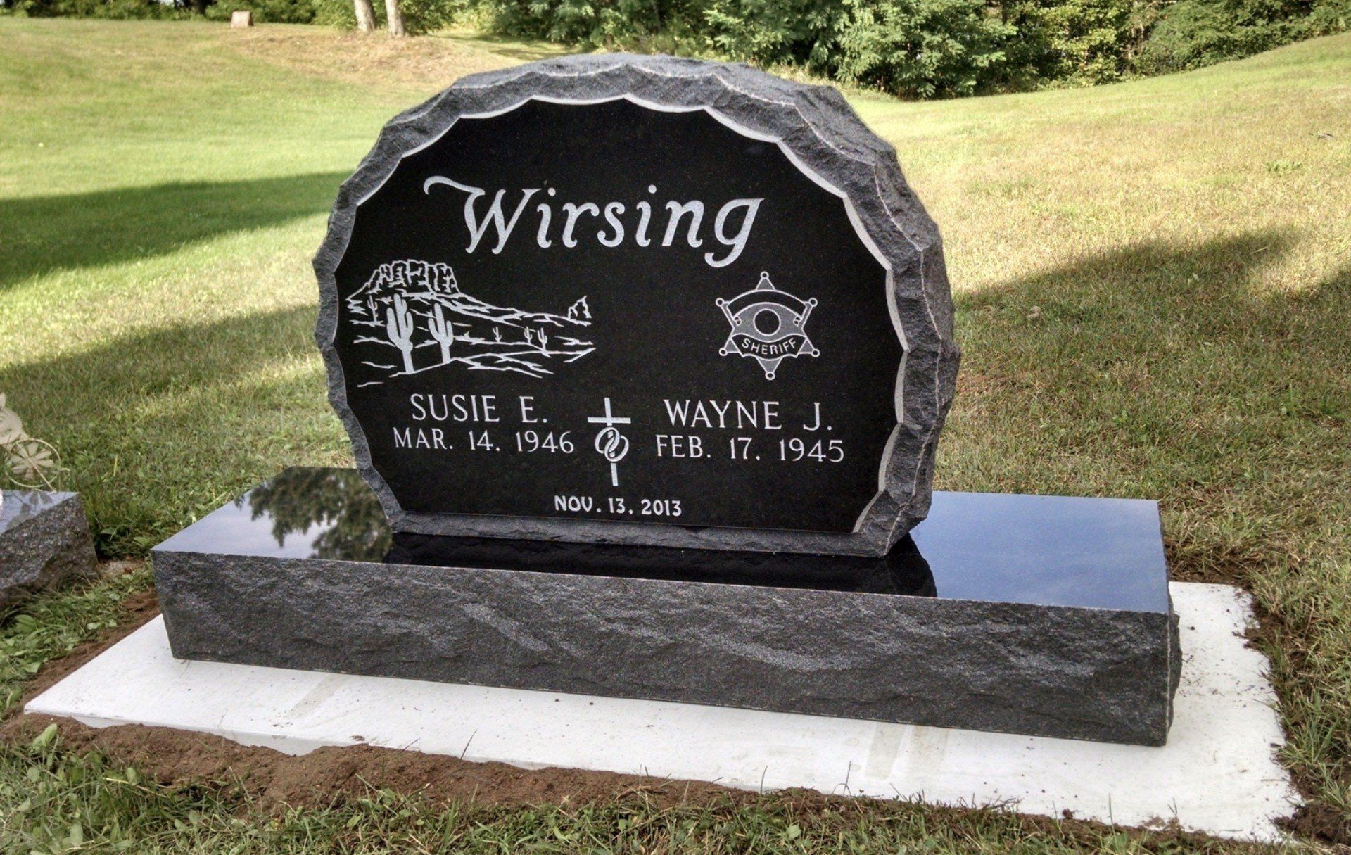 Black granite headstone with 