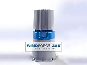 Gray and blue Windforce 365 equalization vent, cylindrical with a fluted top.