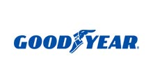 Goodyear logo in blue with winged foot icon on a white background