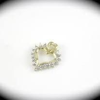 Heart-shaped gold pendant with surrounding clear gemstones.