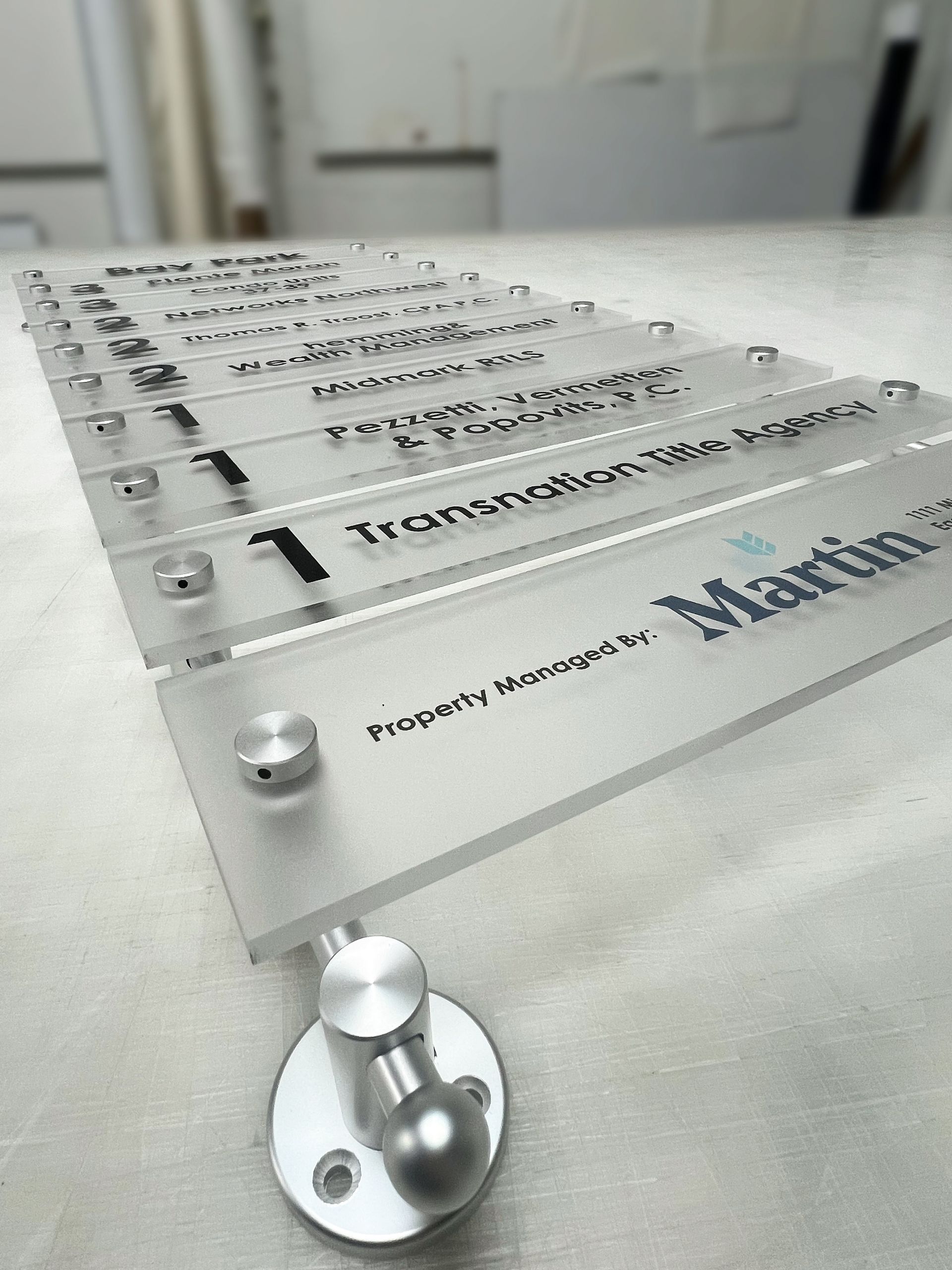 martin property management custom standoff wayfinding directory sign