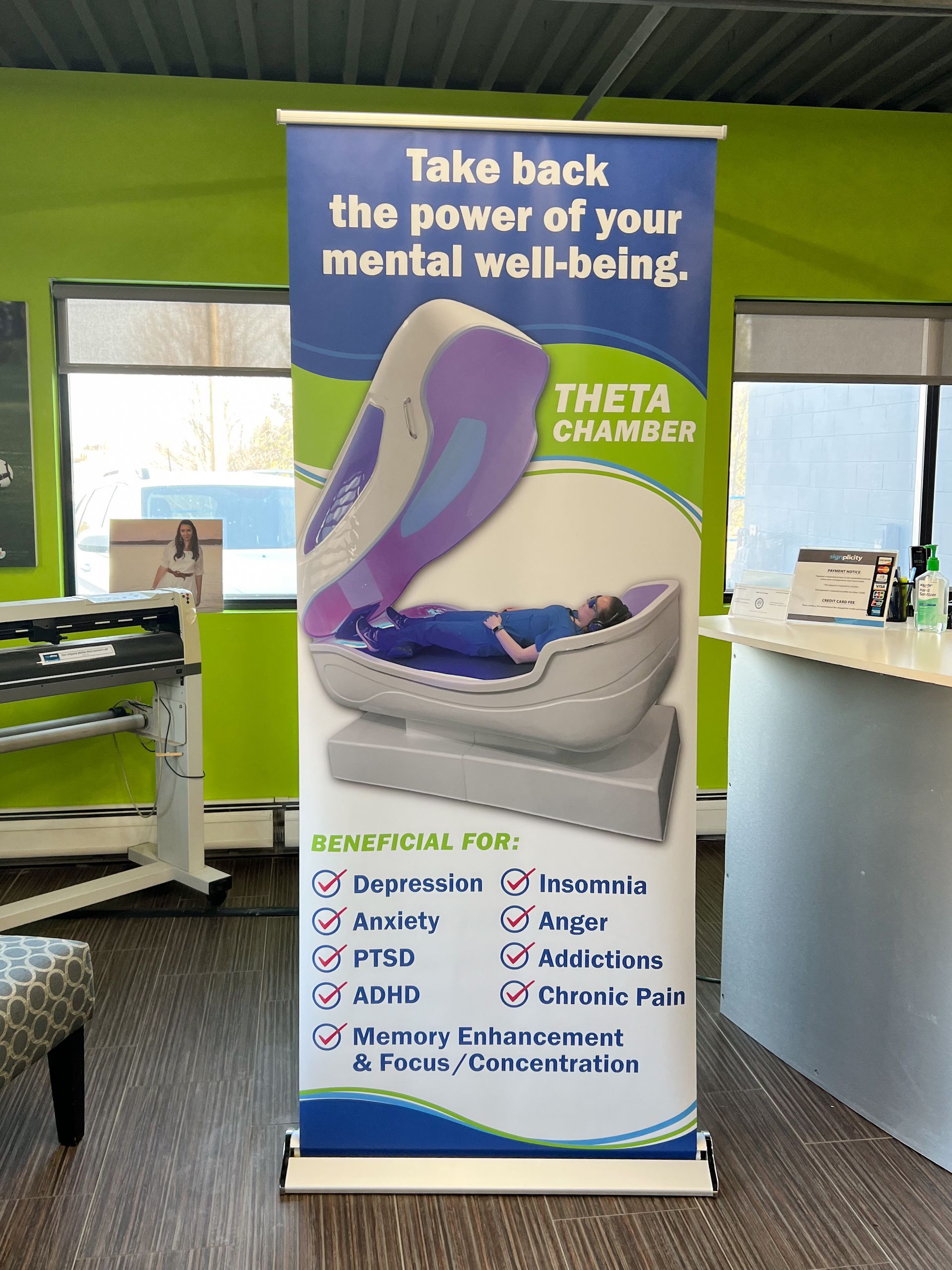 theta chamber wellness standing retractable banner
