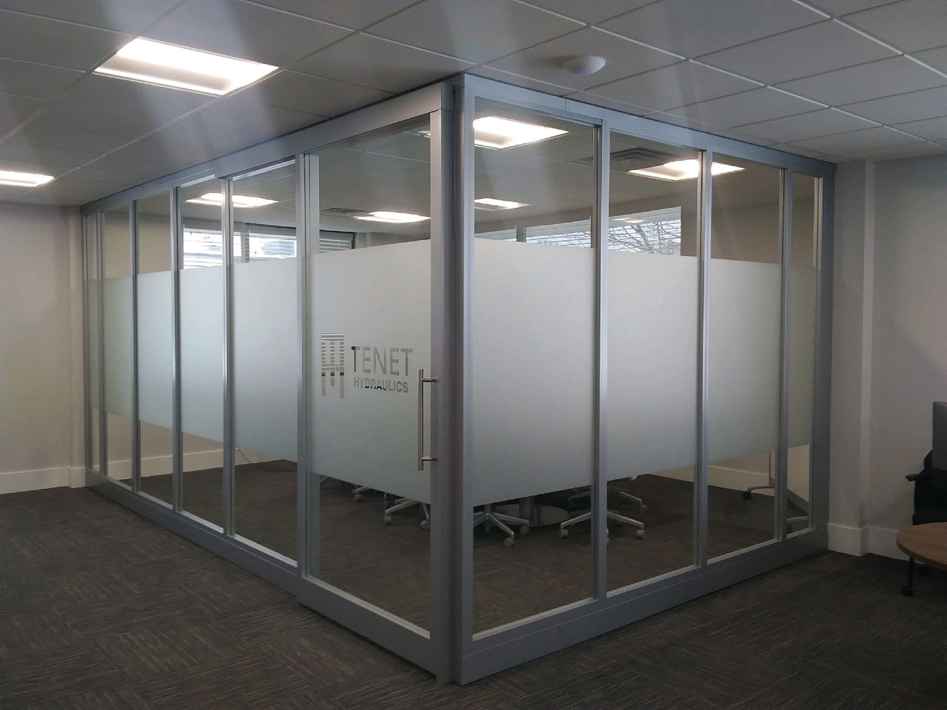 tenet hydraulics custom interior conference room window frost wrap
