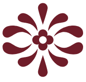 Maroon floral rosette icon with a central flower and radiating petal shapes