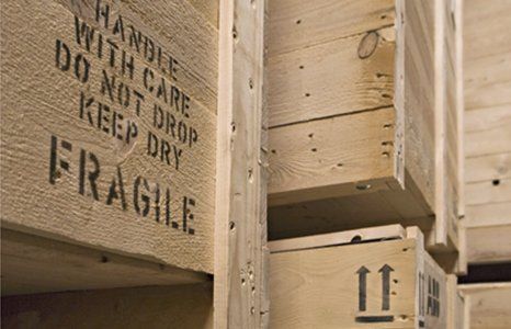 Crate with fragile tag