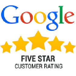 A google logo with five stars and the words five star customer rating