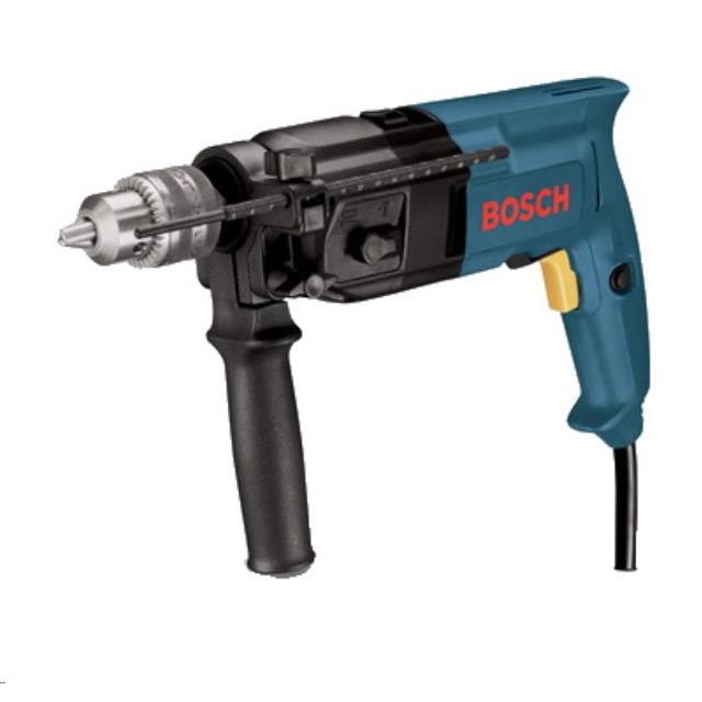 Blue Bosch power drill with black handle and chuck.