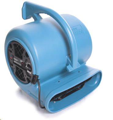 Blue air mover fan with handle.