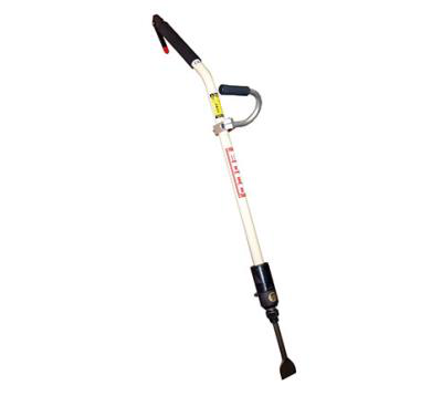 White and black demolition tool with a long handle and chisel head.