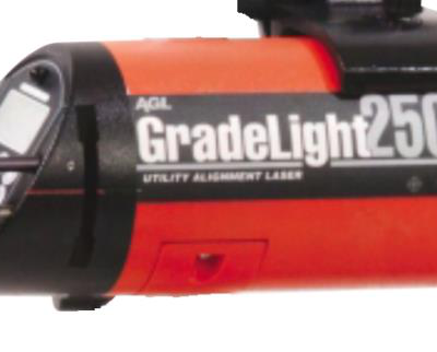 AGL GradeLight 250 utility alignment laser, black and orange cylindrical device.