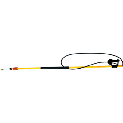 Yellow and black extendable sprayer wand with nozzle, used for spraying chemicals.
