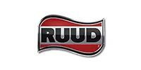 RUUD logo in black text on a red and black wavy badge