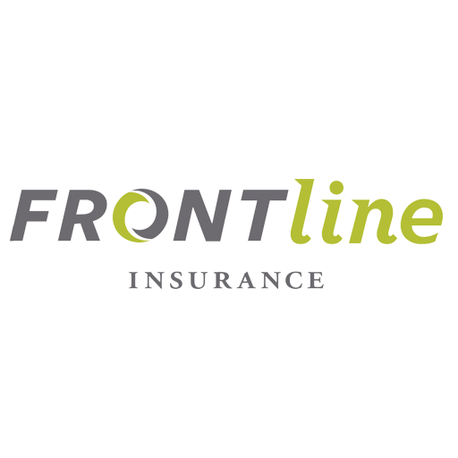 Frontline Insurance logo in gray and green text on a white background