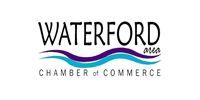 Waterford Area Chamber of Commerce logo with black text and a red-blue wave accent