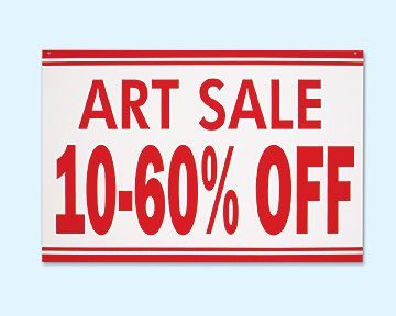 A red and white sign that says art sale 10-60 % off