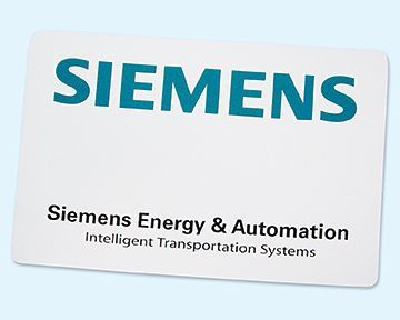 A white card with the word siemens on it