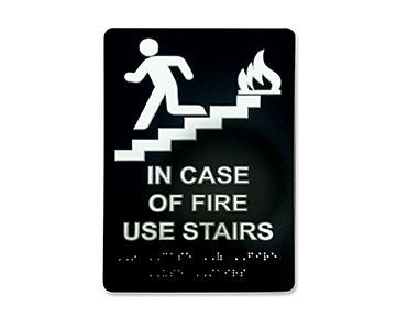 A sign that says in case of fire use stairs
