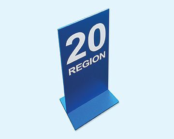 A blue sign with the number 20 on it.