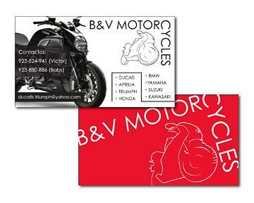 A business card for b & v motor cycles with a motorcycle on it