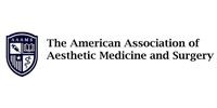 Logo of The American Association of Aesthetic Medicine and Surgery. Text and a crest in blue and white.