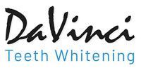 DaVinci Teeth Whitening logo in black script over light blue text.