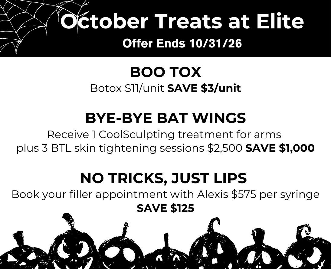 Fall beauty refresh ad with service discounts and a woman touching her neck