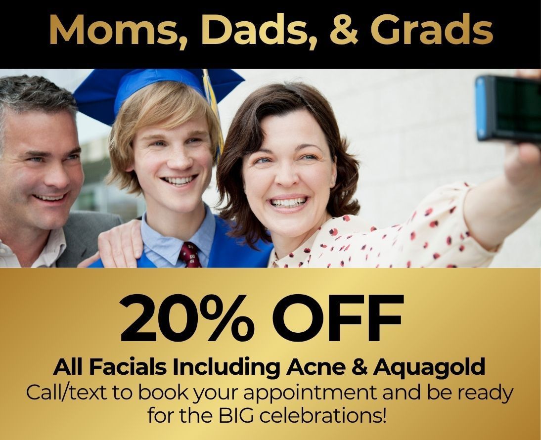 Mother’s Day specials flyer with pink flowers and offers for gifts, glow treatment, and lip filler savings
