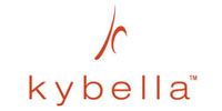 Logo of Kybella, an aesthetic medicine brand, with stylized orange script and a curved symbol above it.