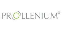 Logo for Prollenium, text in gray with a green and gray circular design in the middle of the name and the trademark symbol.