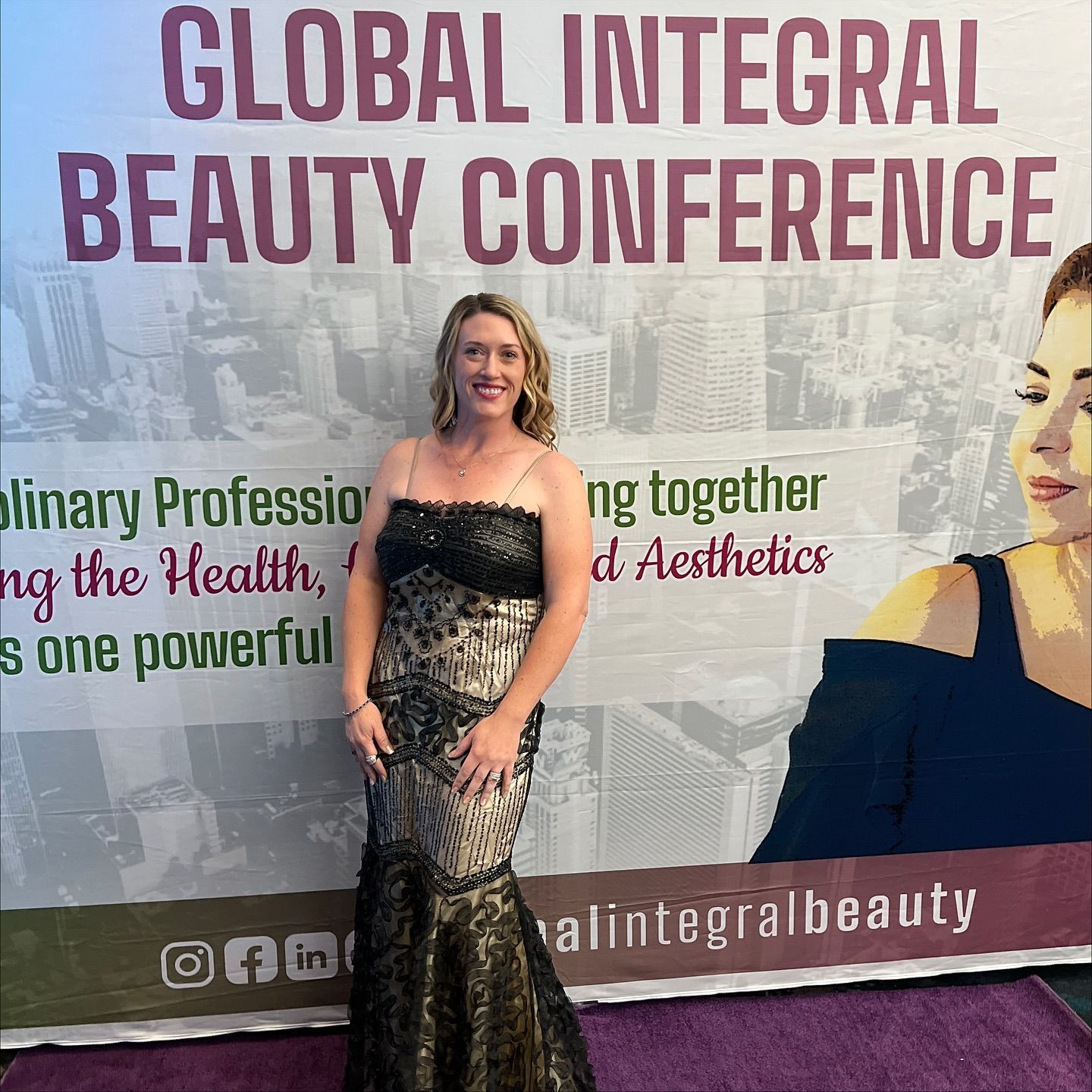 Woman in evening gown at 