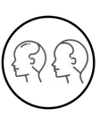 Two side profiles of heads depicting hair loss.