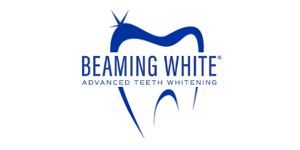 Logo for Beaming White Advanced Teeth Whitening: a blue tooth with the brand name.