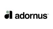 A black and white logo for adornus on a white background.