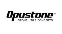 A black and white logo for opustone stone and tile concepts.