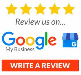A google my business logo with a button to write a review.
