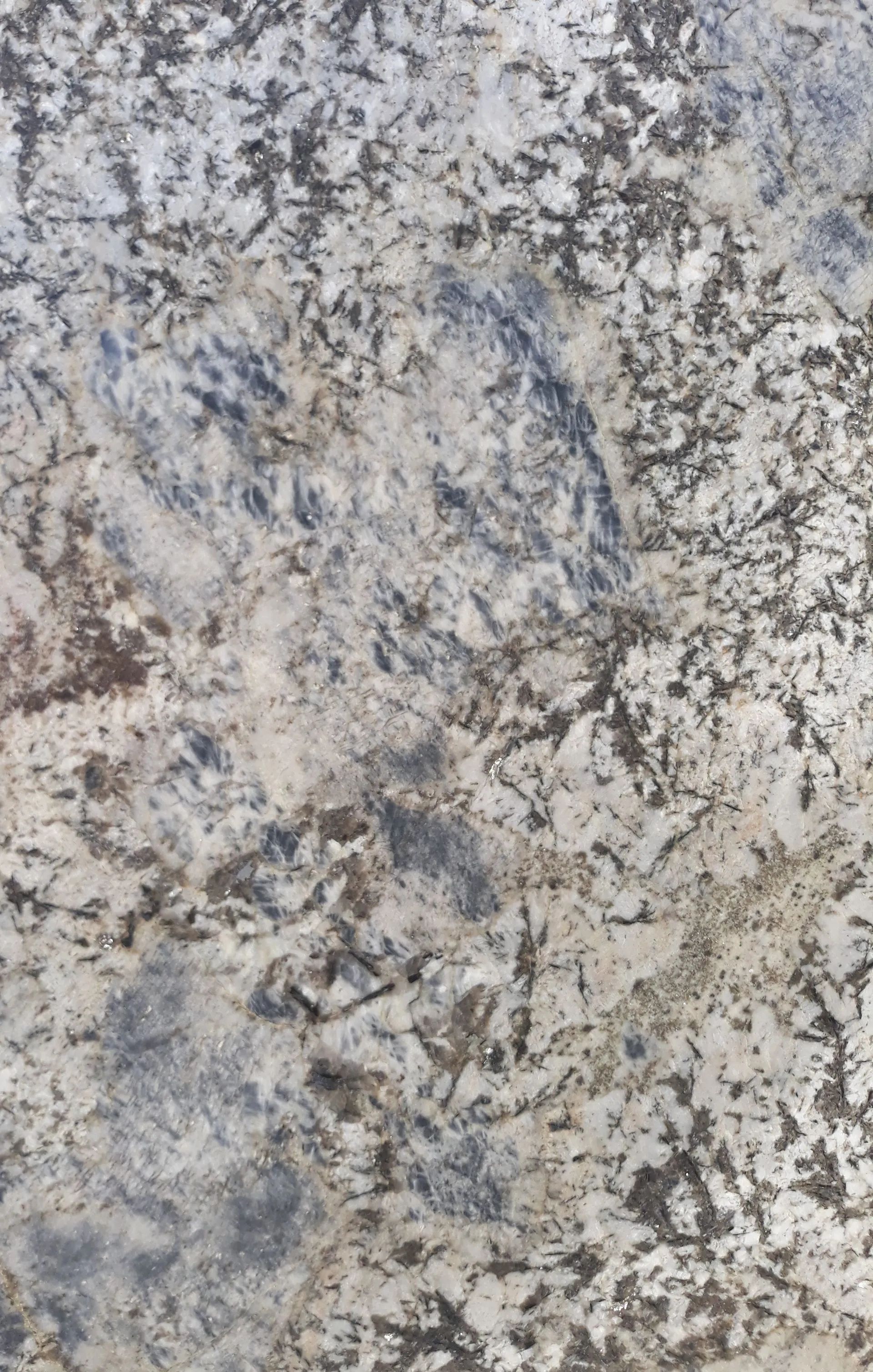 Gray and beige speckled stone surface with blue-gray streaks