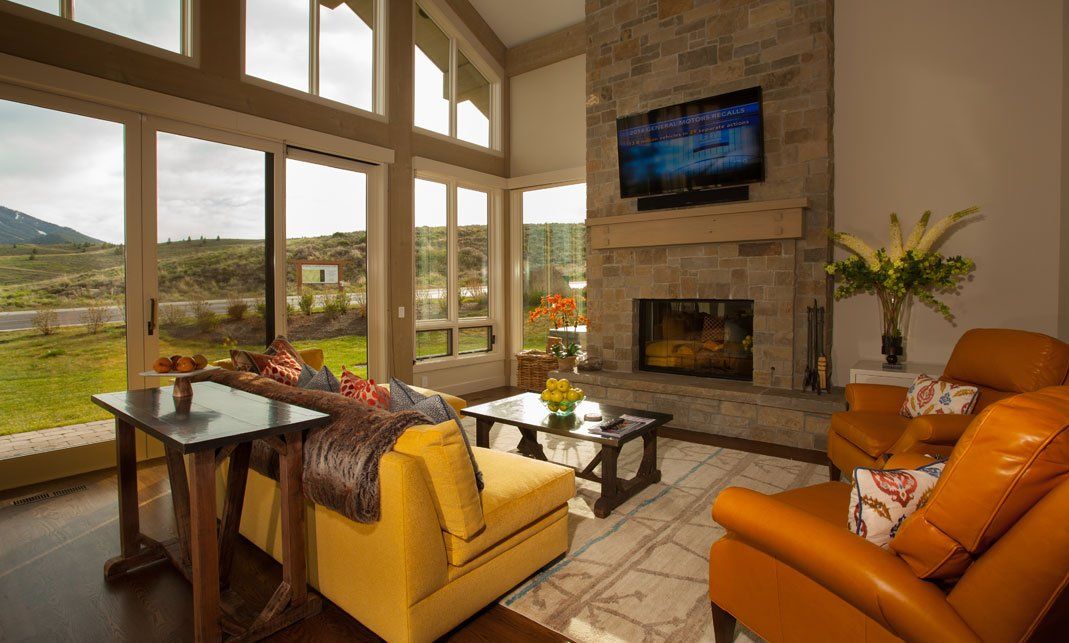 White Clouds living room and fireplace